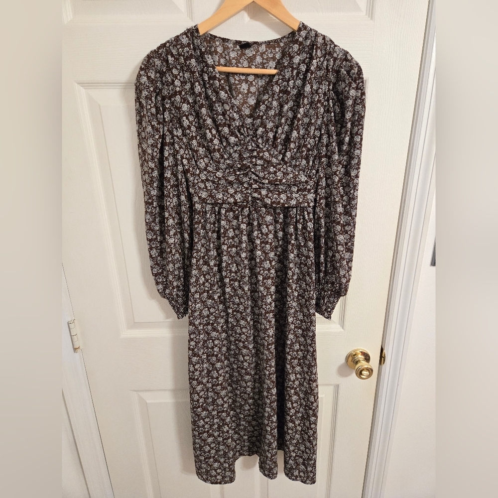 Dazy Floral Brown and White Long Sleeve Dress Size Small